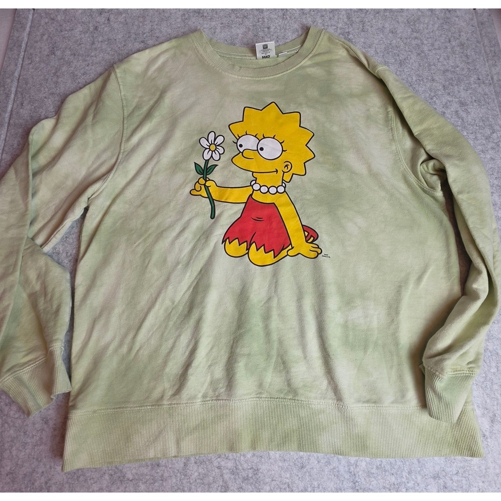 The Simpsons Lisa Simpson Graphic Sweatshirt Green Tie Dye XL Y2K Streetwear